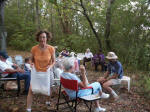 Nancy spruces up the picnic area after we all eat lunch.