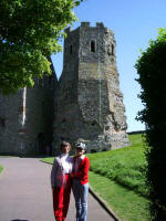 Ruth and Misun at the Pharos lighthouse, which the Romans built 950 years before the first castle of Dover.